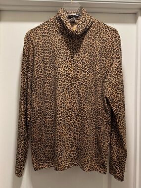 J. Crew Leopard Print Turtleneck Long Sleeve Top - Tan & Black